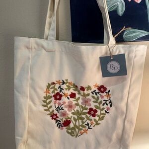 NEW Floral Heart Canvas Tote Bag